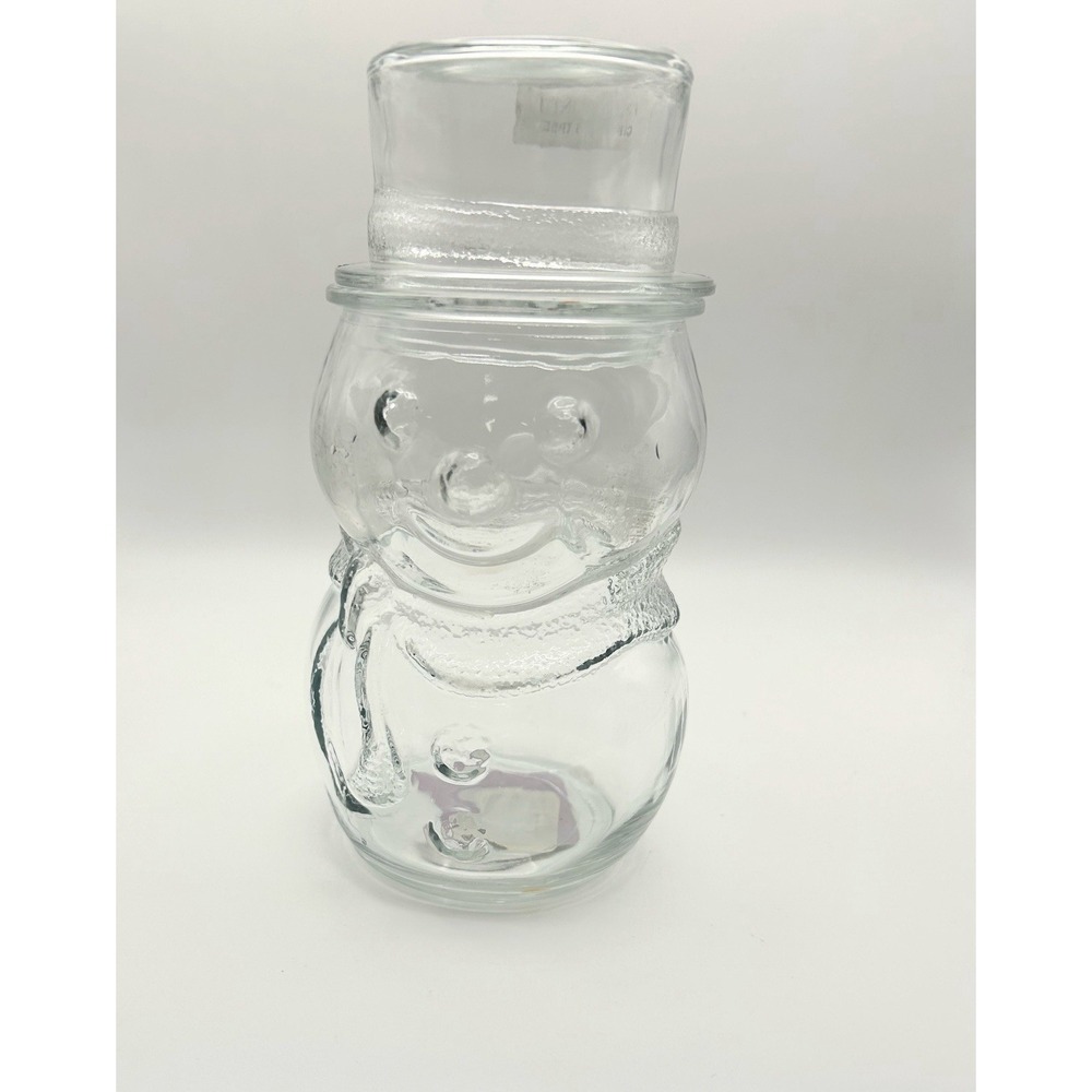 Christmas Snowman Apothecary Clear Glass Small 7.5" Candy Jar Canister Holiday